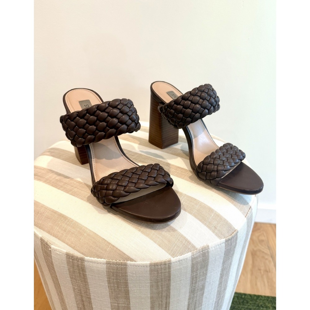 Steve Madden Tielo Heeled Sandal Dark Brown Braided Strap Slip On Block Heel 8.5
